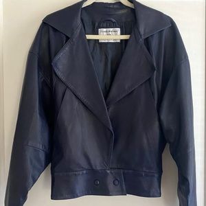 Vintage Claude Montana Blue Leather Jacket Size 44 8 10